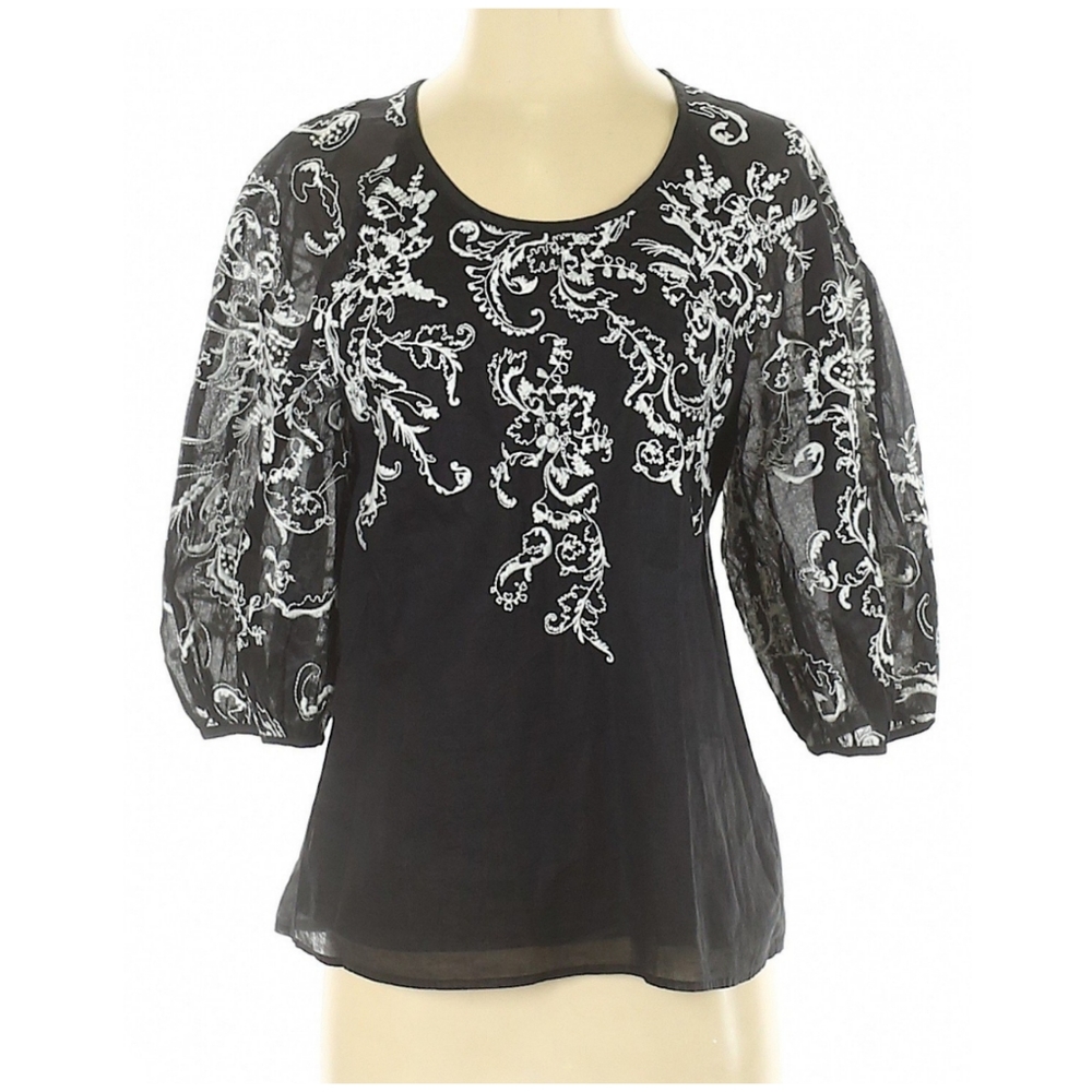 Anthropologie Edme &‎ Esyllte Embroidered Size 2 Black White Floral Paisley